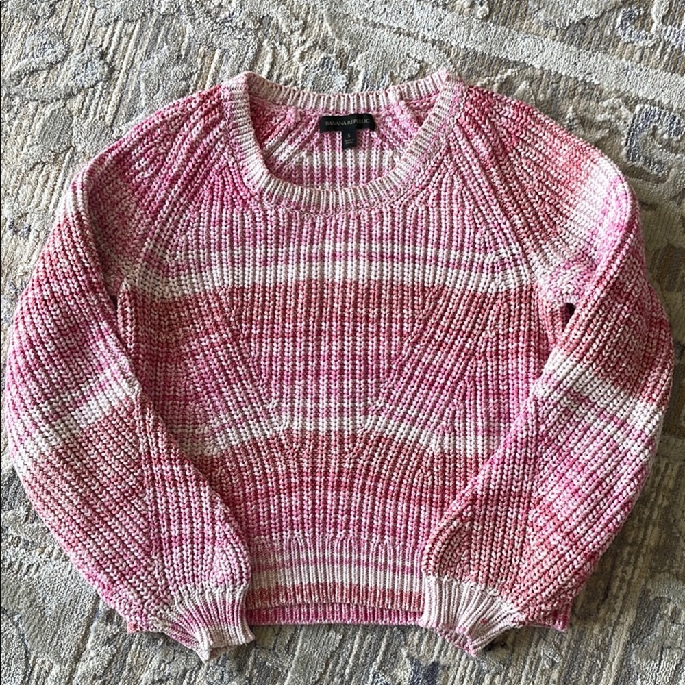 Pink and White Women's Sweater